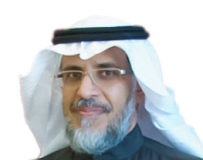 صورة سعادة المستشار العلمي الدكتور علي العضيب بالزي السعودي ثوب اسود شماغ ابيض